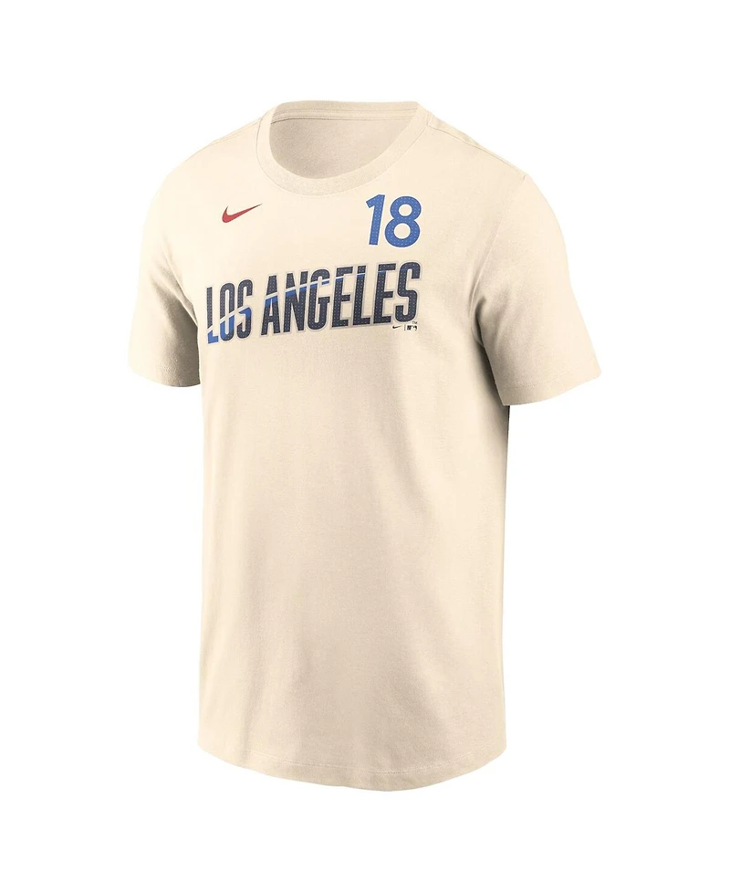 Nike Men's Yoshinobu Yamamoto Cream Los Angeles Dodgers 2024 City Connect Fuse Name Number T-Shirt