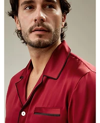 Lilysilk Men's Long Silk Pajamas Set with Contrast Trim for Men