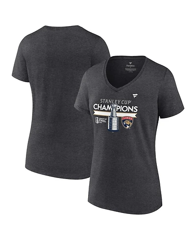 Fanatics Women's Heather Charcoal Florida Panthers 2024 Stanley Cup Champions Locker Room V-Neck T-Shirt