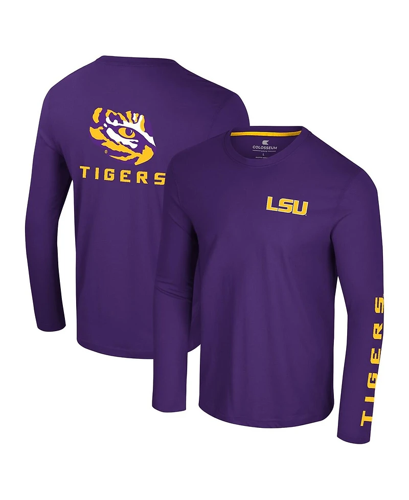 Colosseum Men's Purple Lsu Tigers Logo Lockup 3-Hit Active Blend Long Sleeve T-Shirt