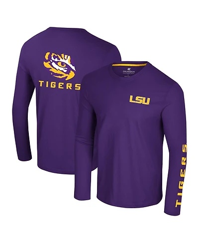 Colosseum Men's Purple Lsu Tigers Logo Lockup 3-Hit Active Blend Long Sleeve T-Shirt