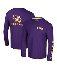 Colosseum Men's Purple Lsu Tigers Logo Lockup 3-Hit Active Blend Long Sleeve T-Shirt