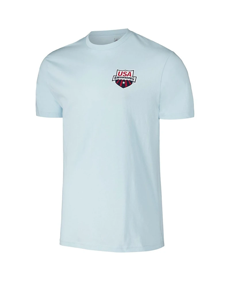 Flomotion Men's and Women's Light Blue Usa Swimming Swim Meet T-Shirt