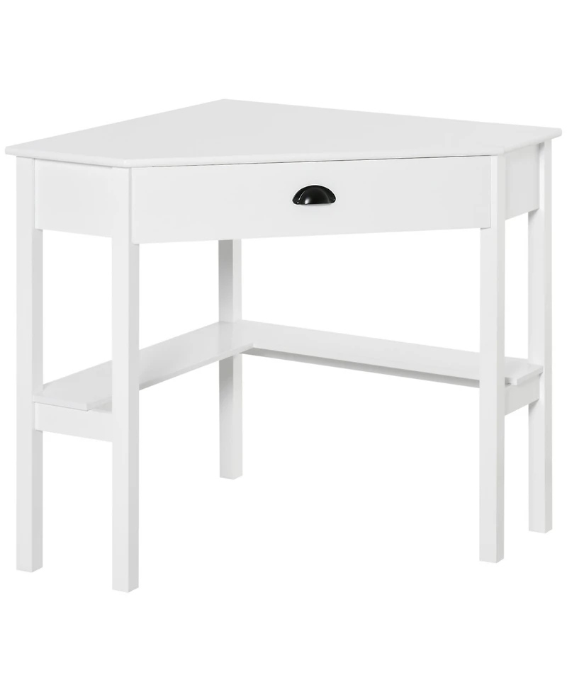 Homcom Corner Desk Triangle Computer Desk with Drawer & Storage Shelves,