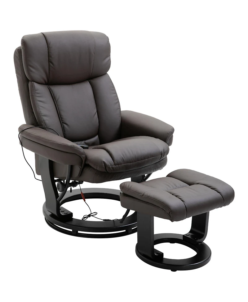 Homcom Massage Sofa Recliner Chair w/ Footrest 10 Vibration Points Faux Leather, Brown