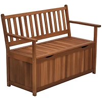 Outsunny 41 Gallon Outdoor Wooden Storage Bench with Lining for Garden Tools Toys, Teak