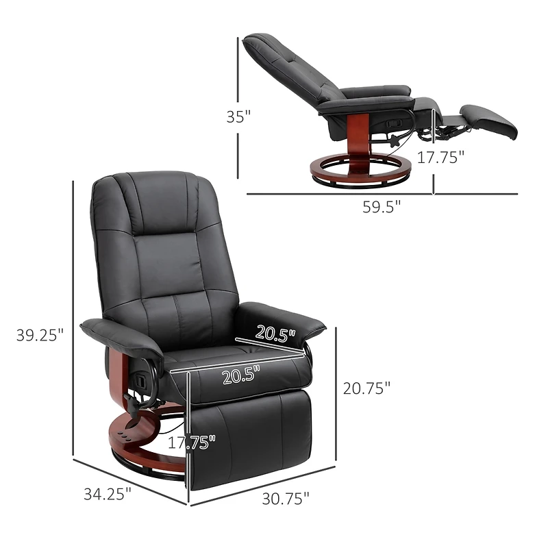 Homcom Pu Leather Manual Adjustable Recliner Swivel Chair w/ Footrest,
