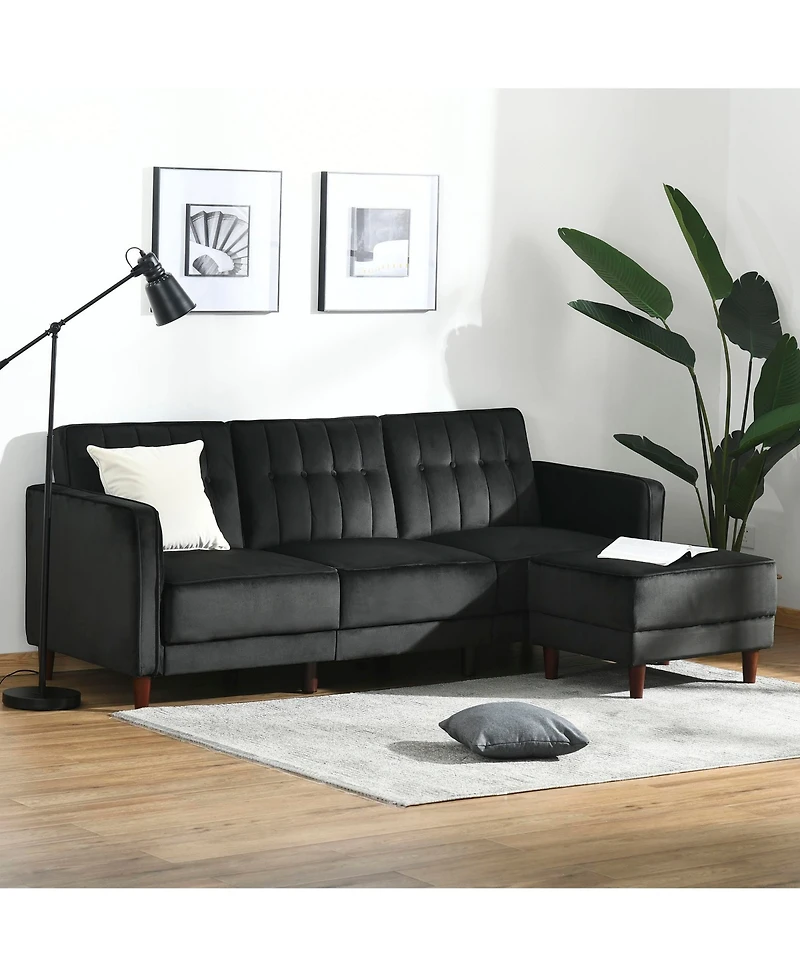 Homcom Velvet-Touch Upholste Reclining Sectional Sofa Sleeper Bed Futon