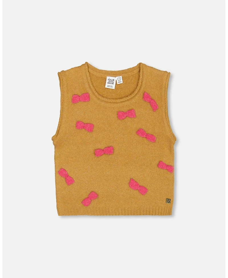 Deux par Deux Toddler Girls Knit Vest With Bows Golden Brown - Toddler|Child