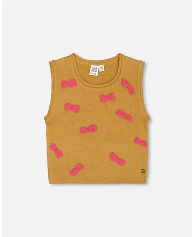 Deux par Deux Toddler Girls Knit Vest With Bows Golden Brown - Toddler|Child