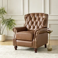Justine Wooden Upholstery Genuine Leather Recliner with Tufted Back