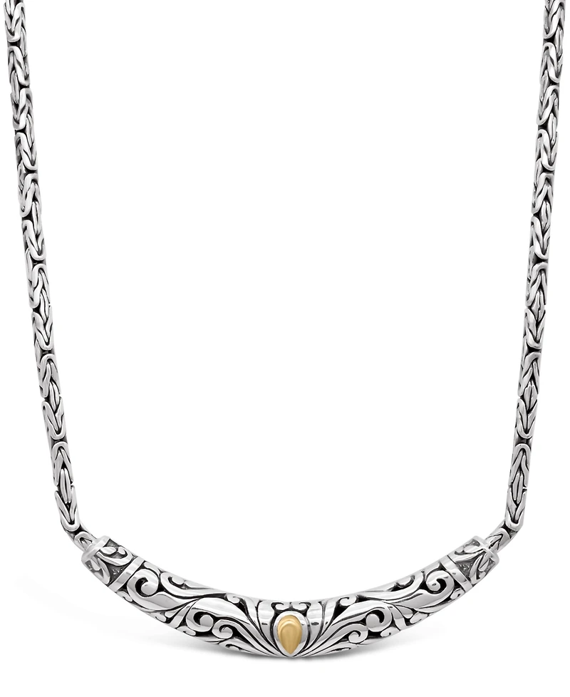 Devata Bali Filgree with Borobudur Chain Necklace in Sterling Silver with 18K Gold
