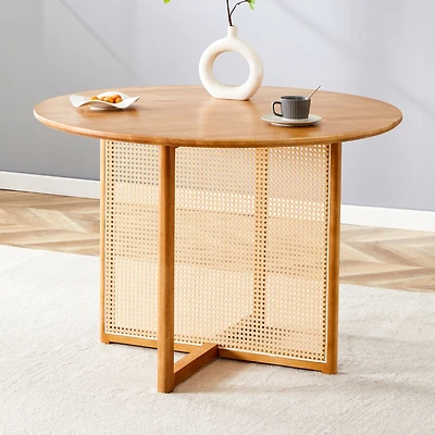 Streamdale Furniture Retro Chinese Solid Wood Round Imitation Rattan Table Desk