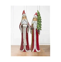 Slickblue Rustic Hooded Santa With Tree And List (Set of 2)