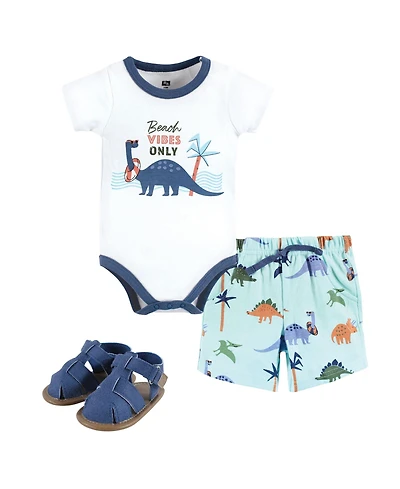 Hudson Baby Boys Cotton Bodysuit, Shorts and Shoe Set