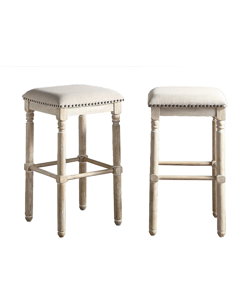 Simplie Fun Wood Upholstered Swivel Bar Stools, Set of 2, Tan