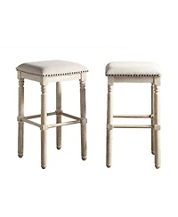 Simplie Fun Wood Upholstered Swivel Bar Stools, Set of 2, Tan