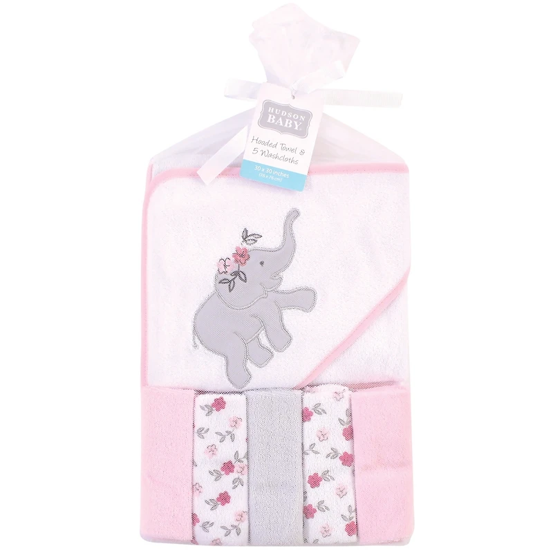 Hudson Baby Girls Hooded Towel and Five Washcloths