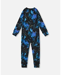 Deux par Toddler Boys One Piece Thermal Underwear Black Printed Storm