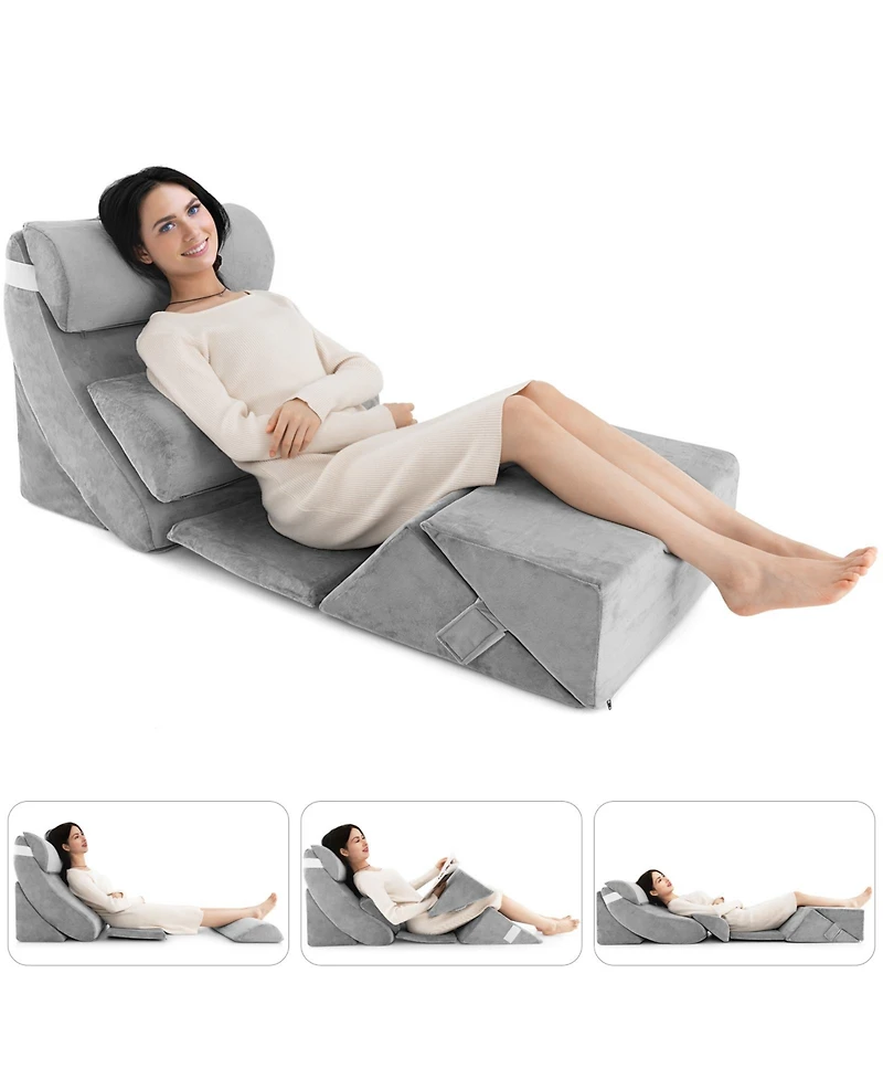 Sugift 7 Pieces Bed Wedge Pillow Set with Memory Foam and Washable Cover