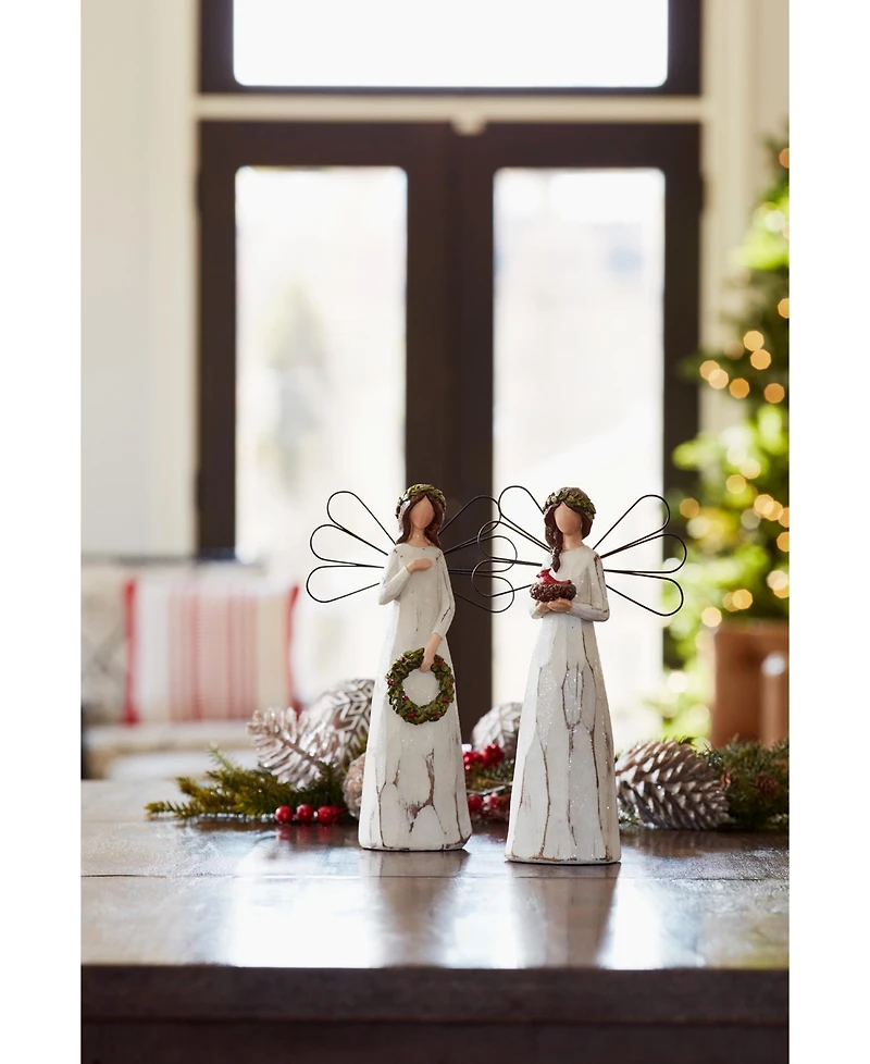 Slickblue Frosted Winter Angel With Bird And Wreath Accent (Set of