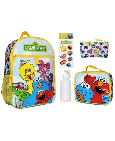 Sesame Street Group Cookie Monster Elmo Big Bird 5 Pc Mega Set Backpack Lunch Box Pencil Pouch Waterbottle Stickers