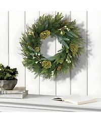 Slickblue Mixed Winter Pine Wreath With Pinecone And Twig Accent 23"d
