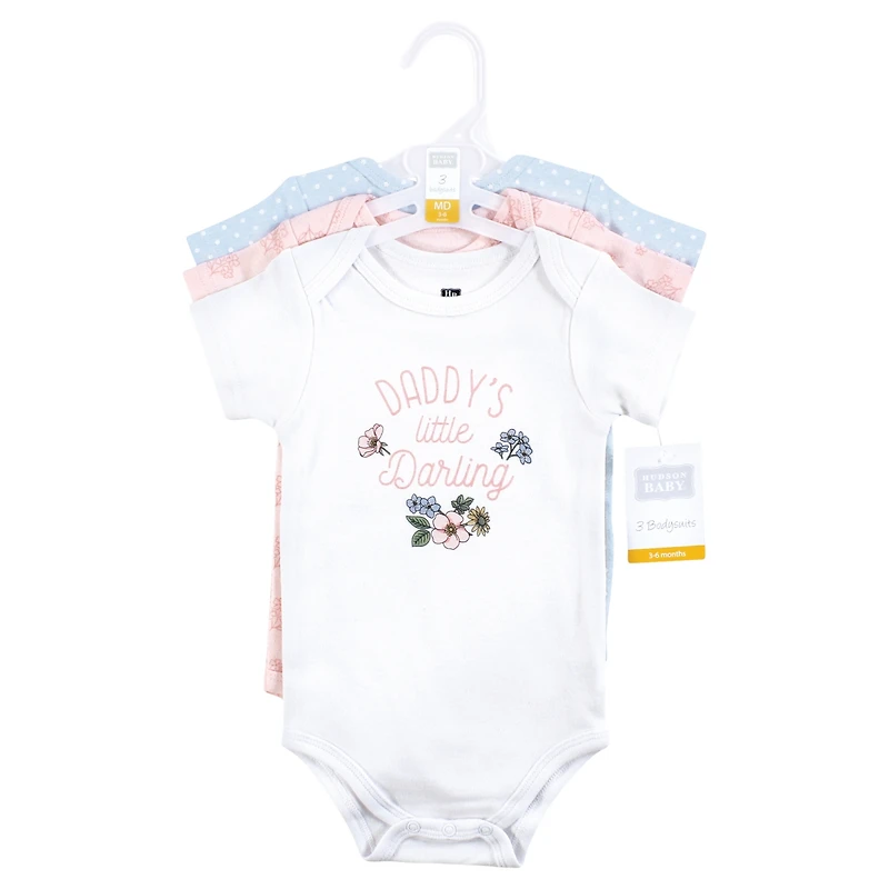 Hudson Baby Baby Girls Hudson Soft Everyday Cotton Bodysuits 3-Pack
