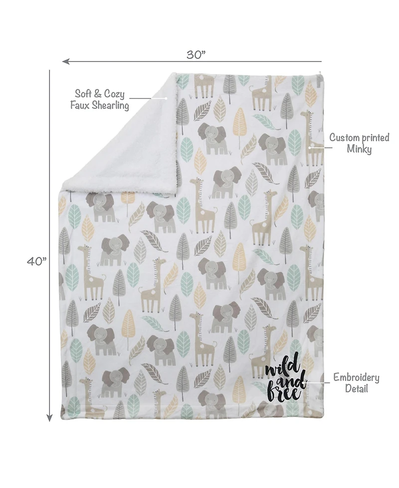 Lambs & Ivy Jungle Friends Elephant/Giraffe Safari Soft Fleece Baby Blanket