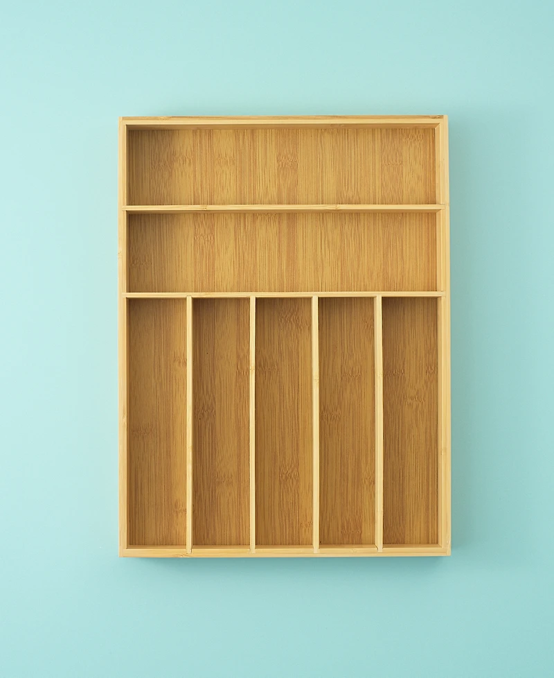 JoyJolt Bamboo Slot Drawer Organizer for Kitchen Utensils