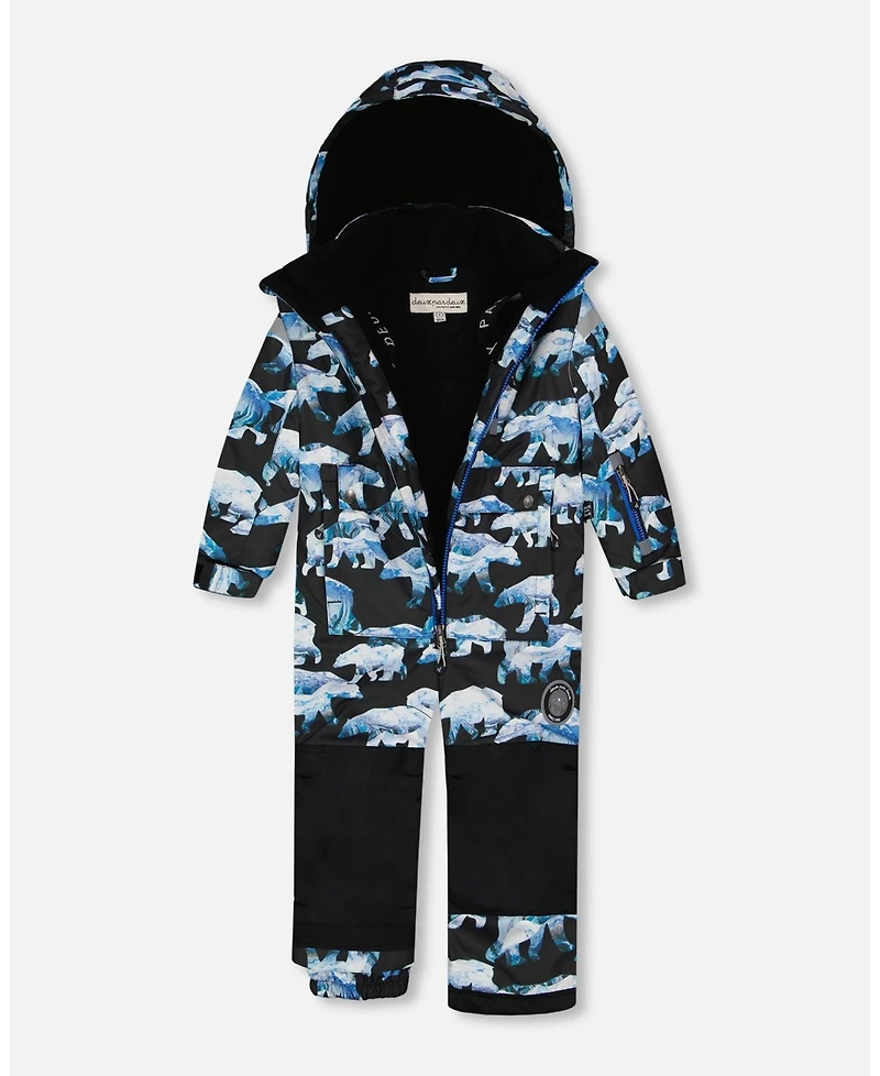 Deux par Deux Toddler Girls One Piece Snowsuit Black Printed Polar Bears - Toddler|Child