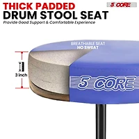 5 Core Drum Throne 3" Thick Padded Comfortable Guitar Stool Drummer Chair Adjustable Musician Seat