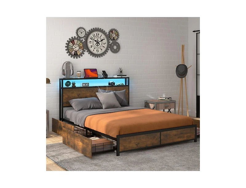 Slickblue Bed Frame with Smart Led Lights and Storage Drawers-Full Size