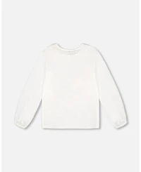 Deux par Deux Little Girls Print T-Shirt With Lace Off White - Toddler|Child