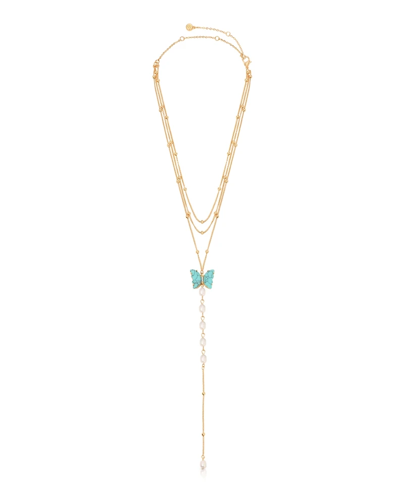 Ettika Turquoise Butterfly Cultivated Pearl Chain Lariat Necklace