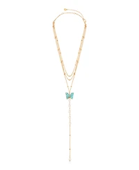 Ettika Turquoise Butterfly Cultivated Pearl Chain Lariat Necklace