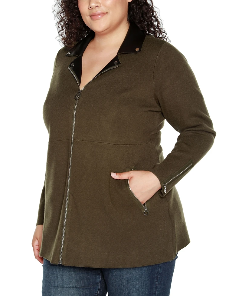 Belldini Plus Black Label Collared Sweater Jacket