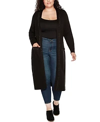 Belldini Black Label Plus Rhinestone-Trim Belted Duster Cardigan Sweater