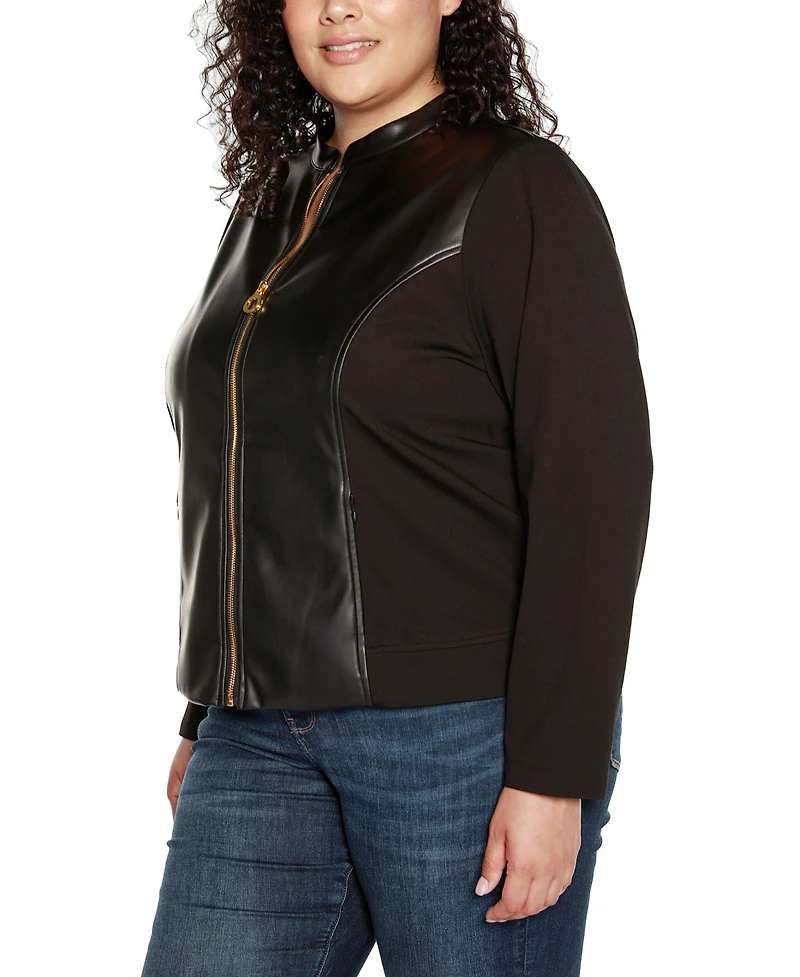 Belldini Black Label Plus Faux-Leather Moto Jacket