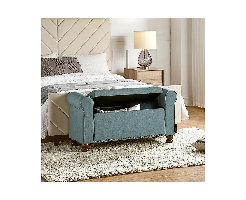 Hulala Home Transitional Carmen 43.7" Wide Storage Bench with Sturdy Wood Legs