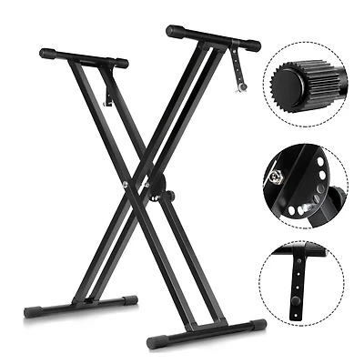 5 Core Piano Stand Double Braced Adjustable Keyboard Stands Metal X Style On Stage Keyboard Seat Durable & Sturdy Easy To Assemble - Ks 2X Blk