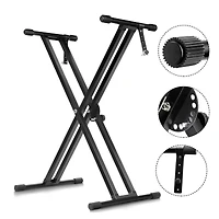 5 Core Piano Stand Double Braced Adjustable Keyboard Stands Metal X Style On Stage Keyboard Seat Durable & Sturdy Easy To Assemble - Ks 2X Blk
