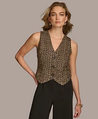 Donna Karan Women's Tweed-Bodice Wide-Leg Jumpsuit