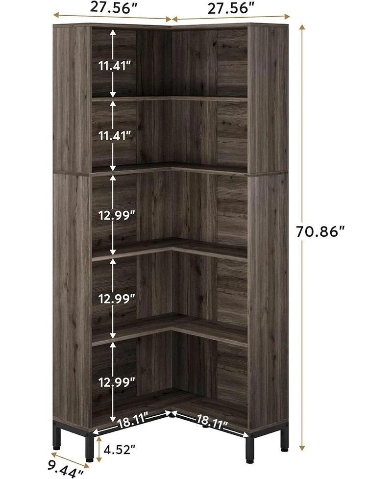 Tribesigns 71 inches Corner Bookcase, 6-Tiers L-Shaped Bookshelf, Industrial Etagere Tall Storage Display Rack, Wooden Large Freestanding Bookshelves