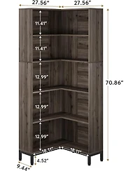 Tribesigns 71 inches Corner Bookcase, 6-Tiers L-Shaped Bookshelf, Industrial Etagere Tall Storage Display Rack, Wooden Large Freestanding Bookshelves