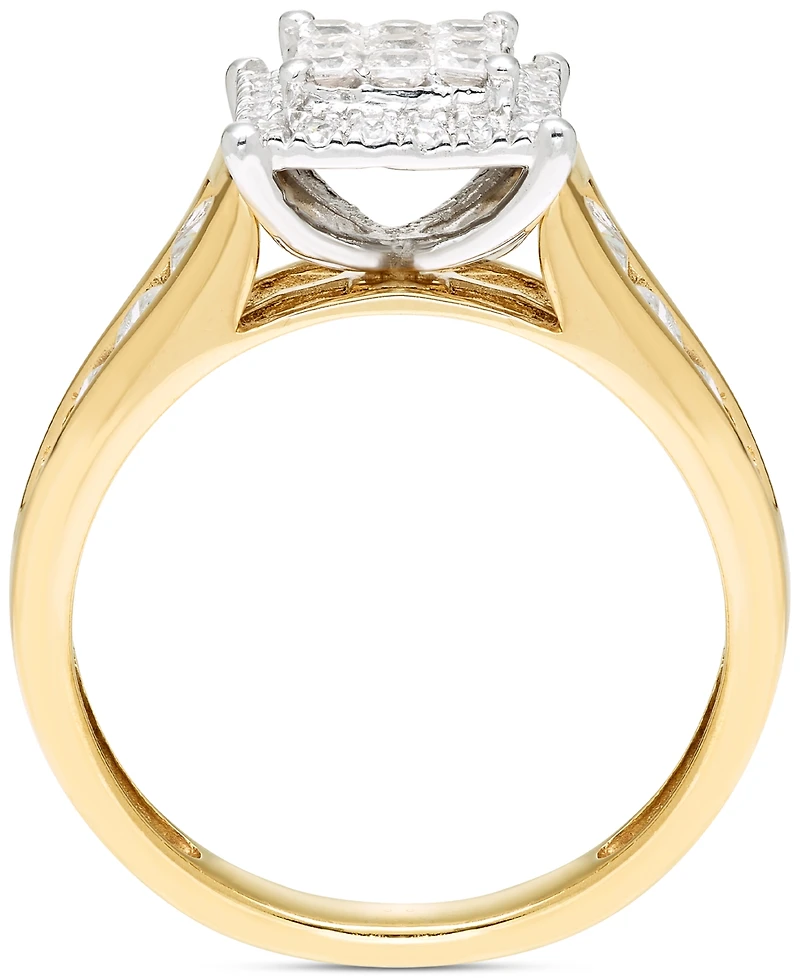 Diamond Princess & Round Square Halo Cluster Ring (1 ct. t.w.) in 14k Two-Tone Gold