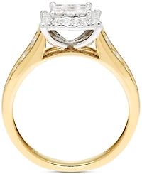 Diamond Princess & Round Square Halo Cluster Ring (1 ct. t.w.) in 14k Two-Tone Gold