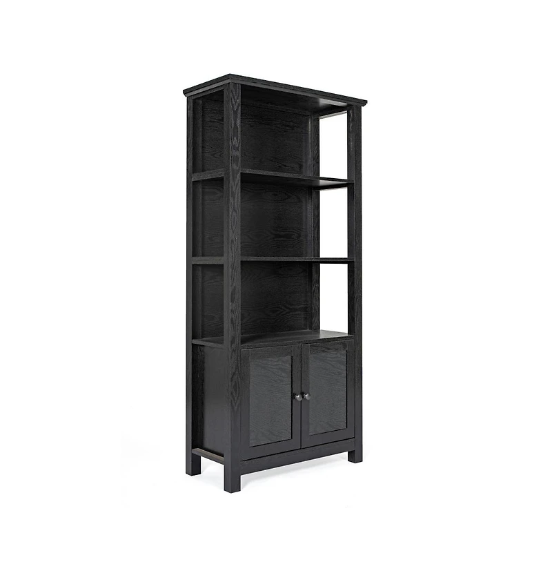 Omaha Modern Farmhouse Storage Cabinet Bookcase, Glass Doors And Open Shelves