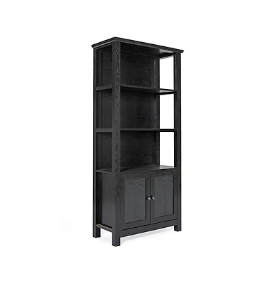 Omaha Modern Farmhouse Storage Cabinet Bookcase, Glass Doors And Open Shelves