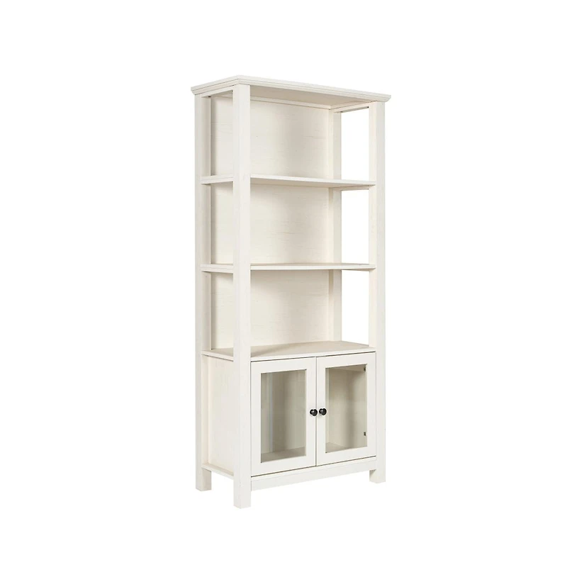 Omaha Modern Farmhouse Storage Cabinet Bookcase, Glass Doors And Open Shelves